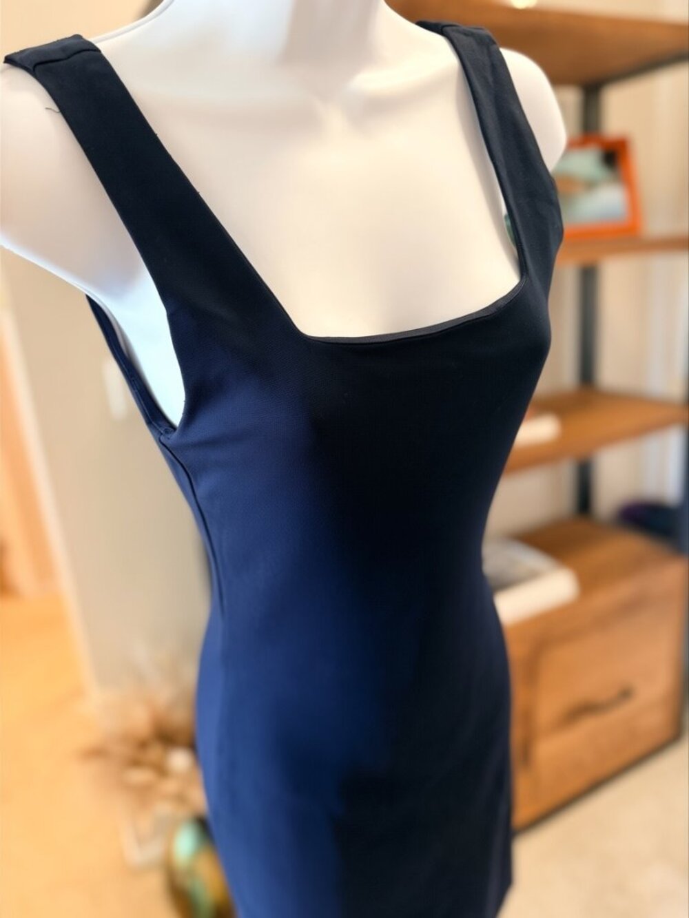 Bar III Navy Blue Square Neck Bodycon Sheath Dress M/M